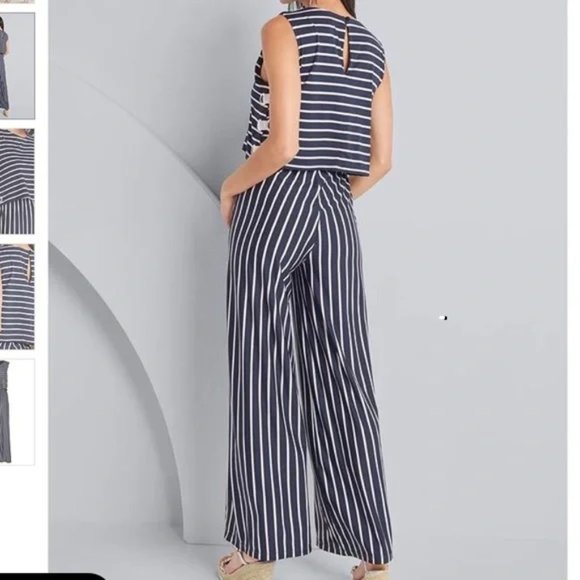 Venus Womens Striped Grommet Wide Leg Jumpsuit - Picture 2 of 9